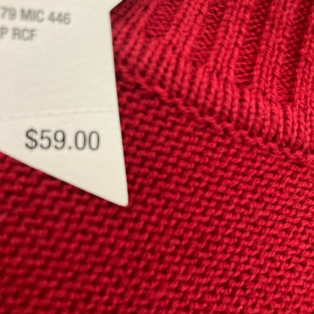 NWT Vintage Merry and Bright Red Christmas Sweater With Black Trim Size Large - Picture 16 of 16